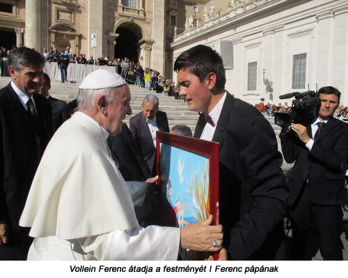 Vollein Ferenc átadja a festményét I Ferenc pápának